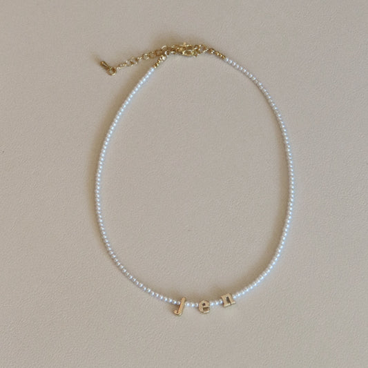 Custom Name Necklace with Shell Pearls – Handmade, Gold Plated Over Brass