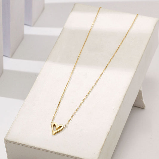 Open Heart Pendant Necklace – Stainless Steel, Gold Plated