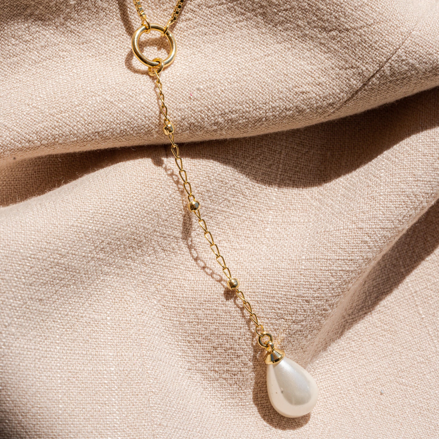 Pearl Lariat Necklace in Gold Filled