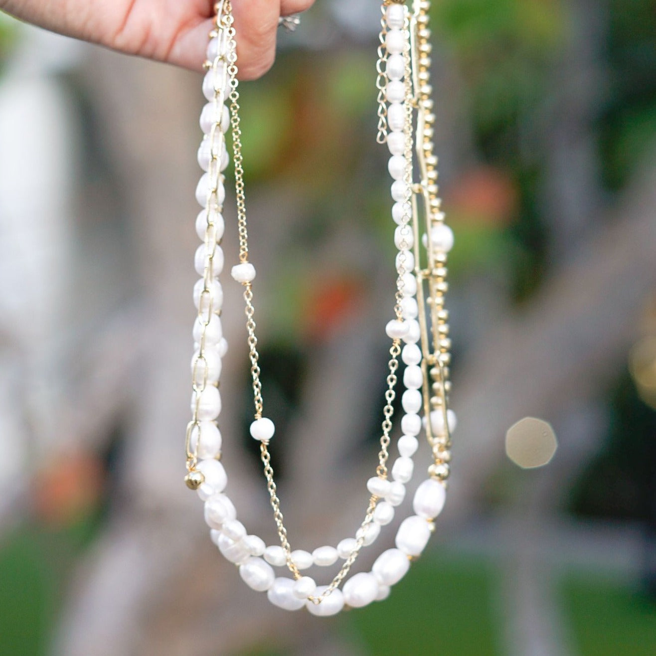 Half Pearls Half Paper Clip Necklace