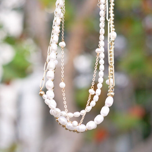 Half Pearls Half Paper Clip Necklace