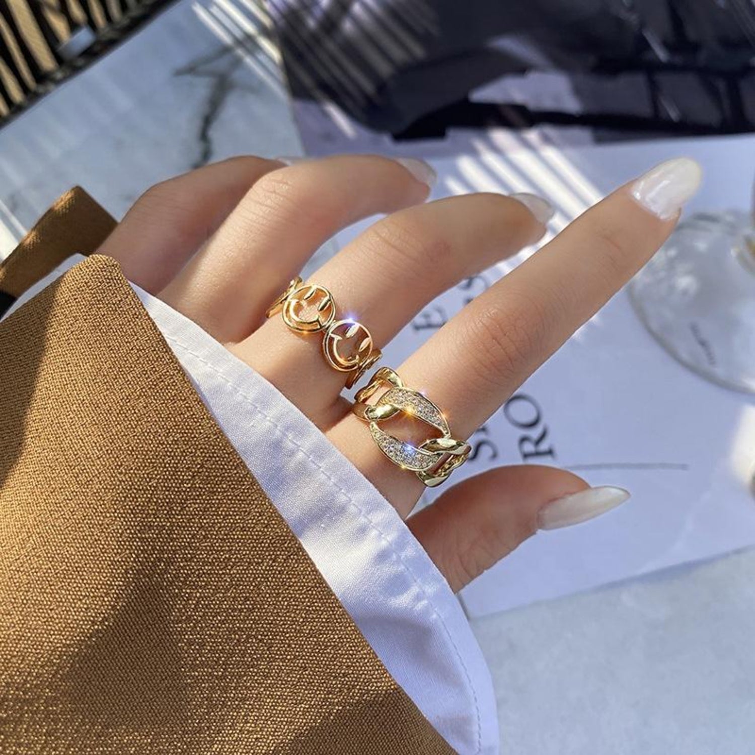 adjustable gold-plated happy ring