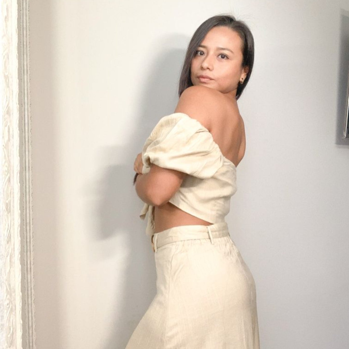 High waist set in Khaki color, Julieta Set by ISVI Boutique, Miami