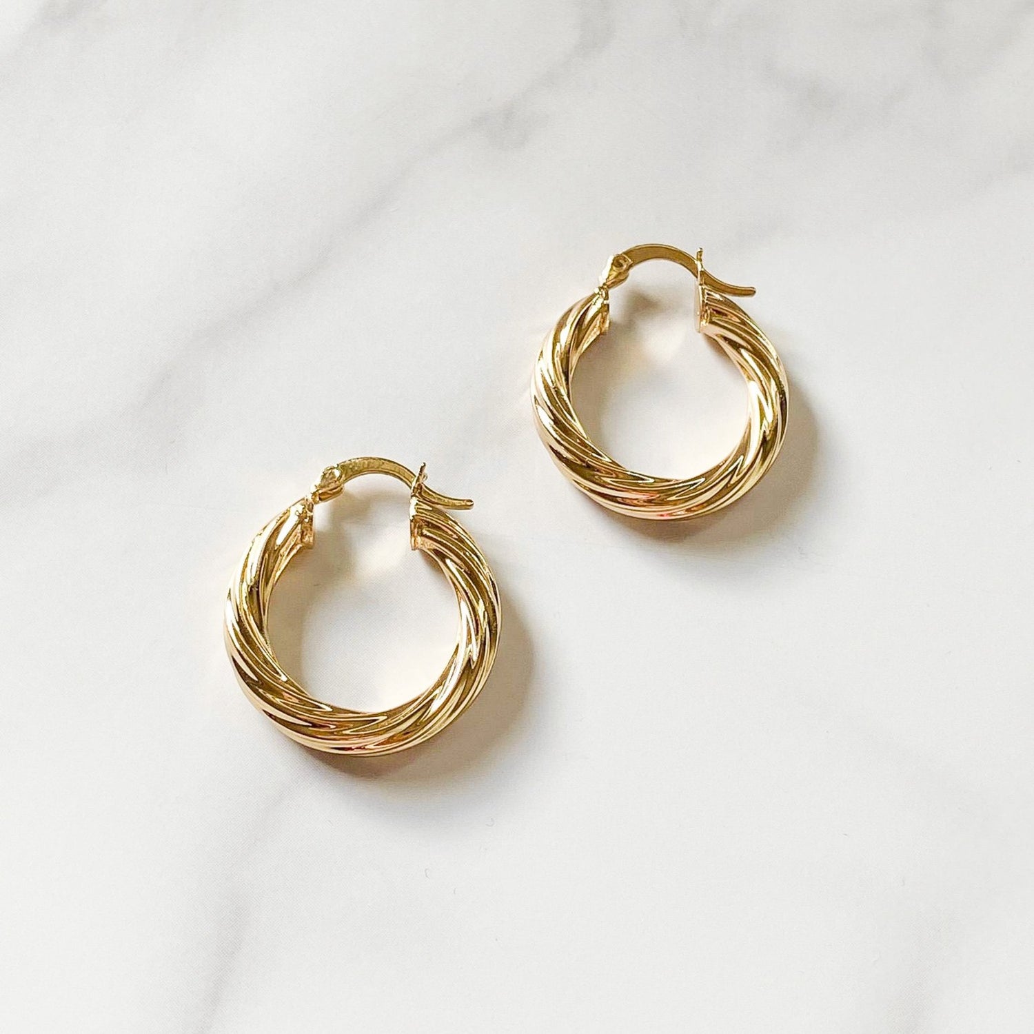 Rope gold-filled hoops by ISVI Boutique. Water-resistant and hypoallergenic earrings.