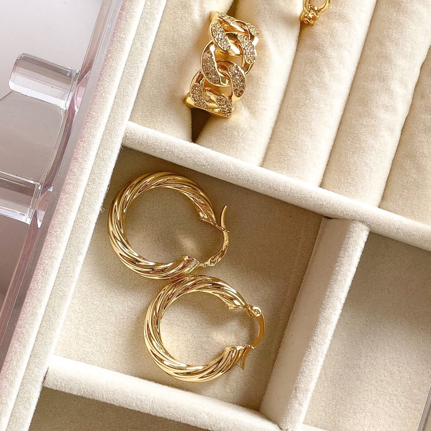 Rope gold-filled hoops by ISVI Boutique. Water-resistant earrings
