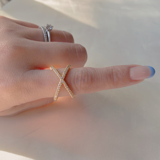 X-shaped gold-plated & zirconia ring