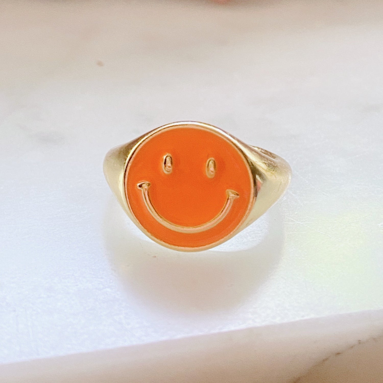 orange enamel happines ring, adjustable ring, gold-plated ring, isvi boutique
