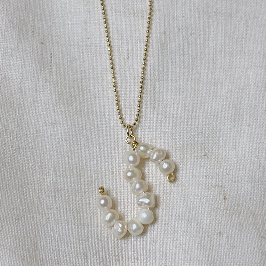 Freshwater pearl initial necklace (letter S). Handmade necklace. Gold-filled necklace by ISVI Boutique Miami