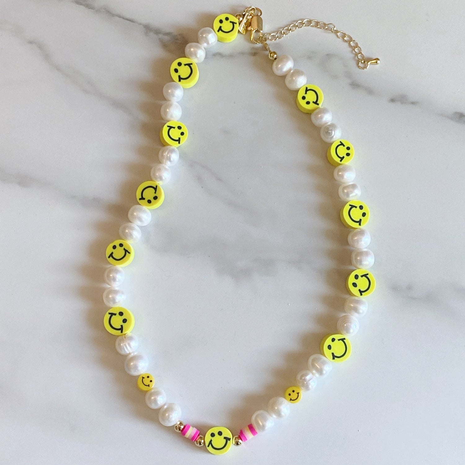 Rainbow Beads Smiley Face Necklace